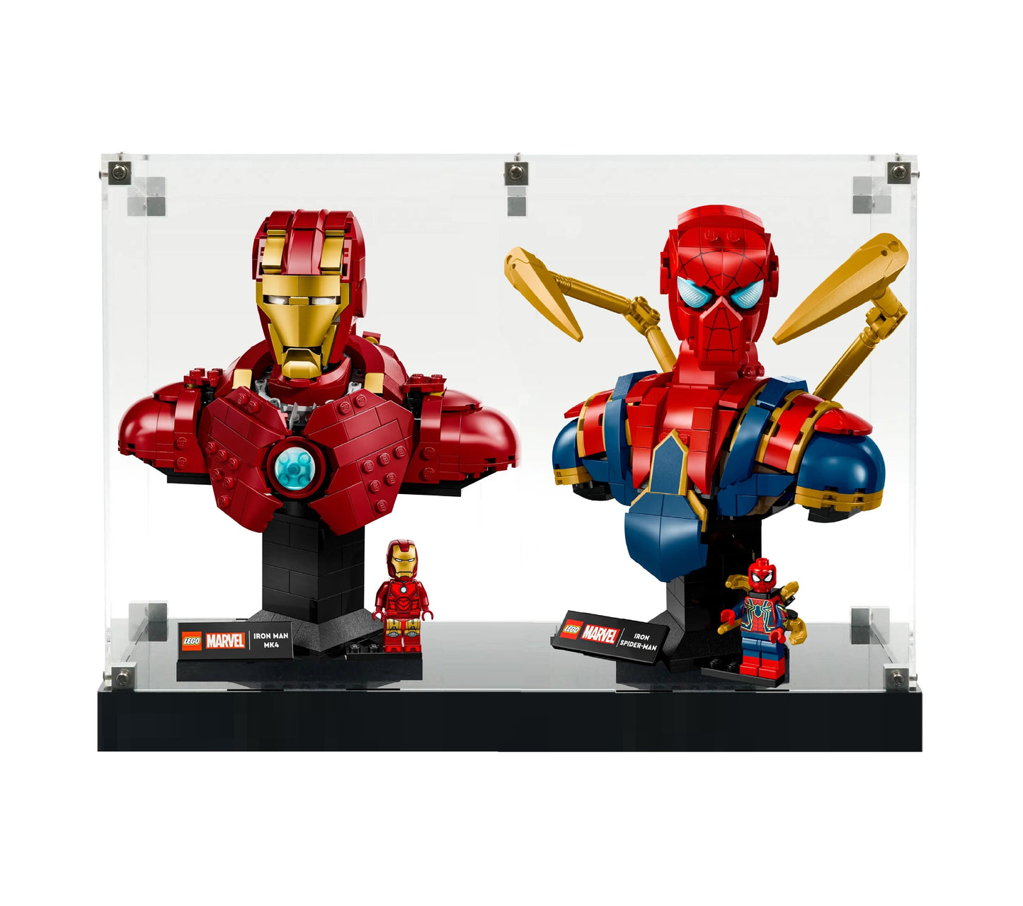 2 in 1: LEGO® Marvel Spider-Man (76326) + Iron Man (76327) LED Display Case