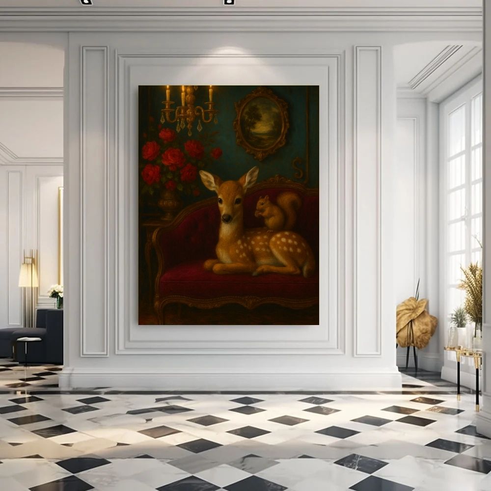 Fawn & Squirrel in Crimson Salon