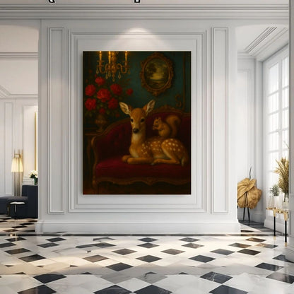 Fawn & Squirrel in Crimson Salon