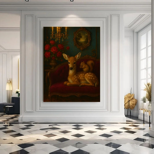 Fawn & Squirrel in Crimson Salon